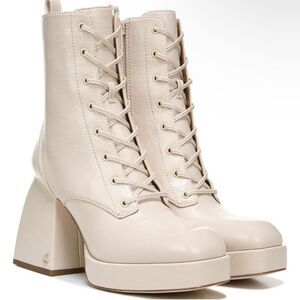 CIRCUS NY Sam Edelman Cream Patent Leather Platform Boot Block Heel Size 7.5 New